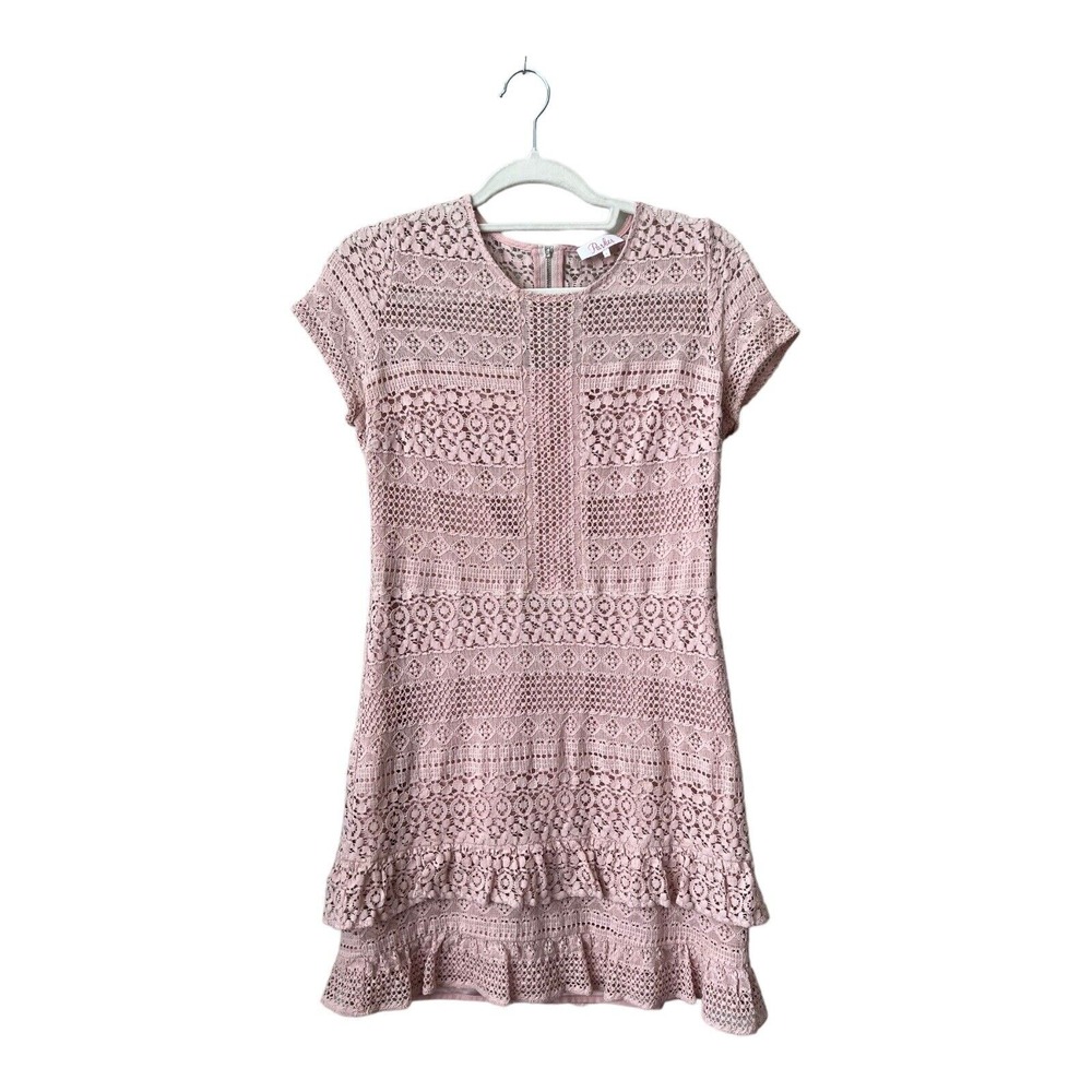 Parker Dress Womens Large Blush Pink‎ Crochet Lace Ruffled Sleeveless Festival